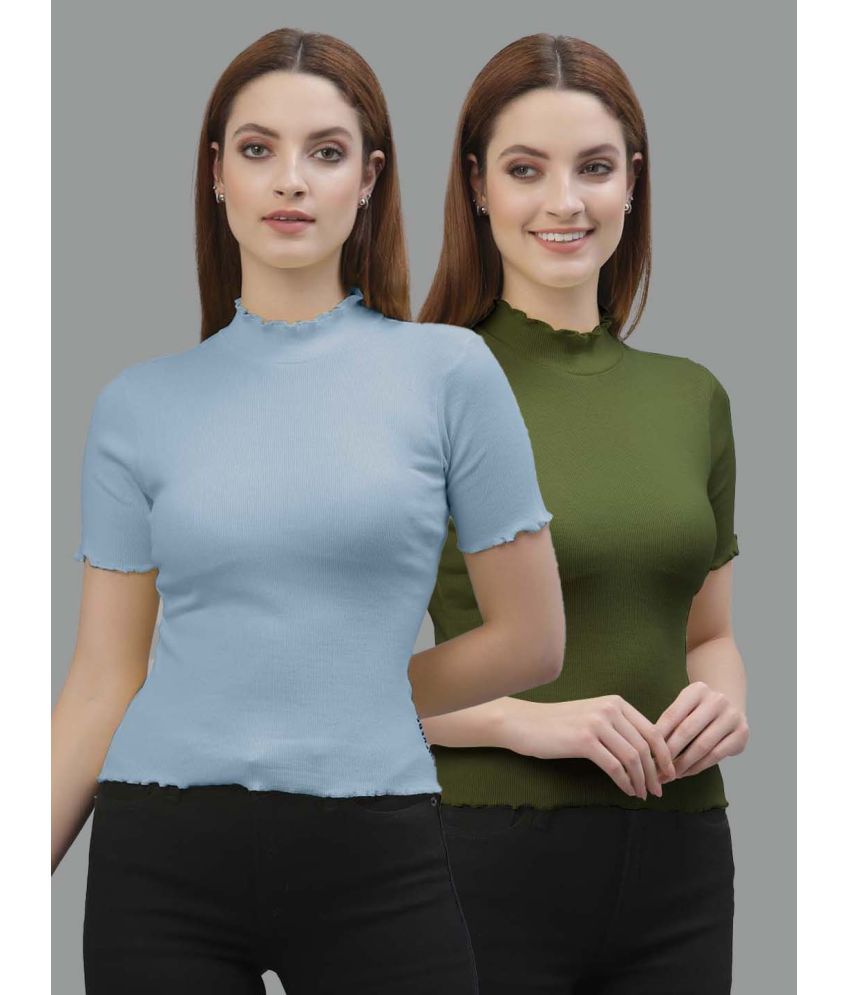     			Friskers Olive Cotton Women's Regular Top ( Pack of 2 )