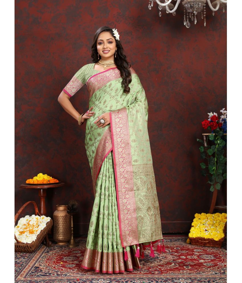     			OFLINE SELCTION Silk Blend Self Design Saree With Blouse Piece - Lime Green ( Pack of 1 )