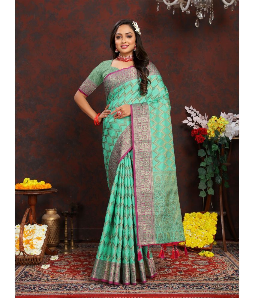     			OFLINE SELCTION Silk Blend Woven Saree With Blouse Piece - SkyBlue ( Pack of 1 )