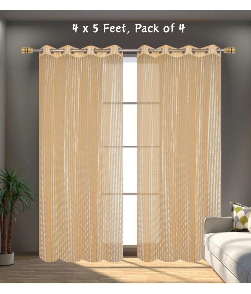     			SWIZIER Vertical Striped Semi-Transparent Eyelet Curtain 5 ft ( Pack of 4 ) - Gold