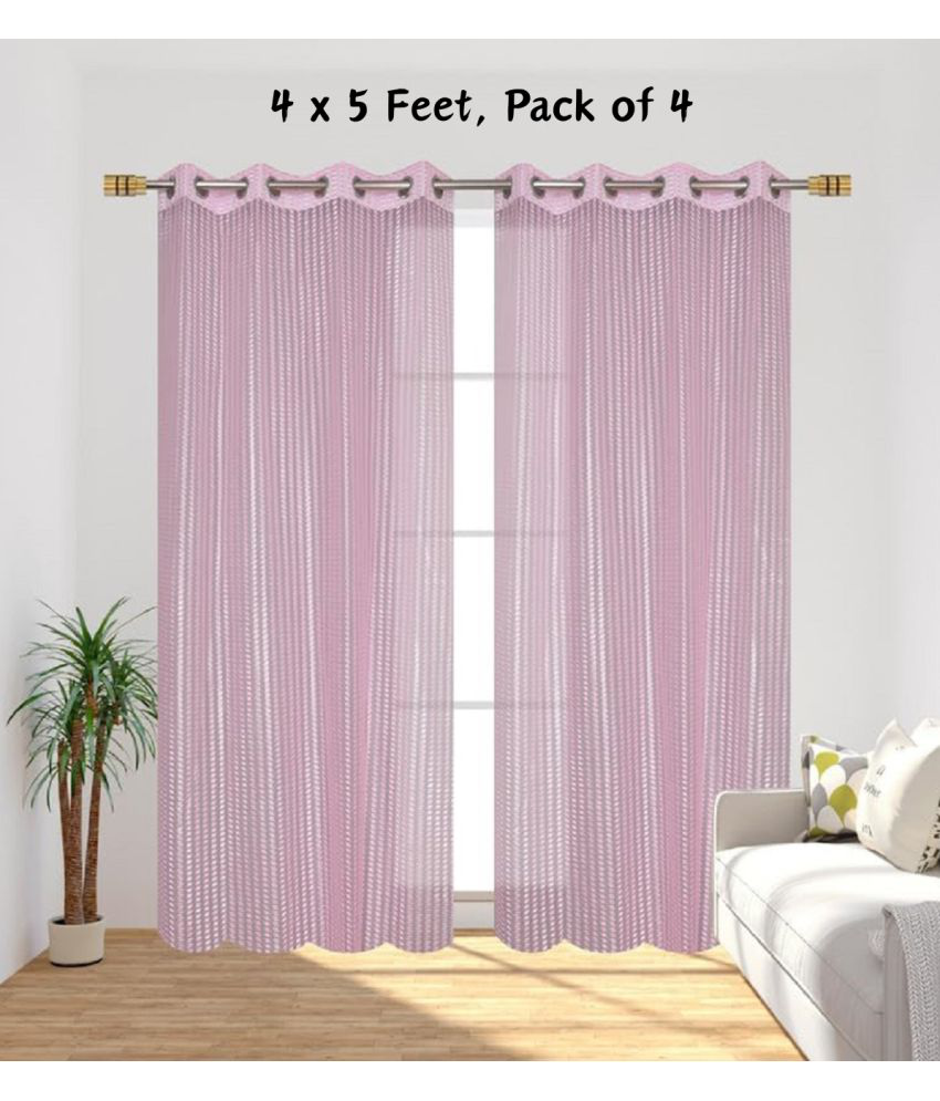     			SWIZIER Vertical Striped Semi-Transparent Eyelet Curtain 5 ft ( Pack of 4 ) - Fluorescent Pink