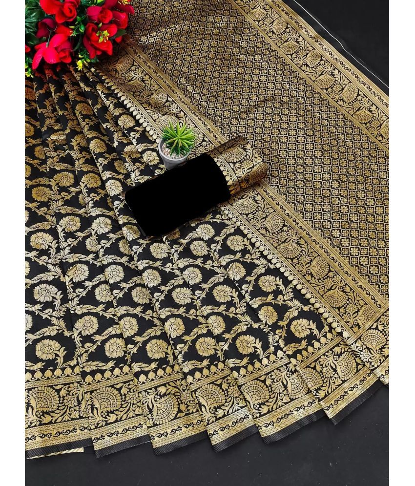     			Saadhvi Cotton Silk Applique Saree Without Blouse Piece - BLACK ( Pack of 1 )