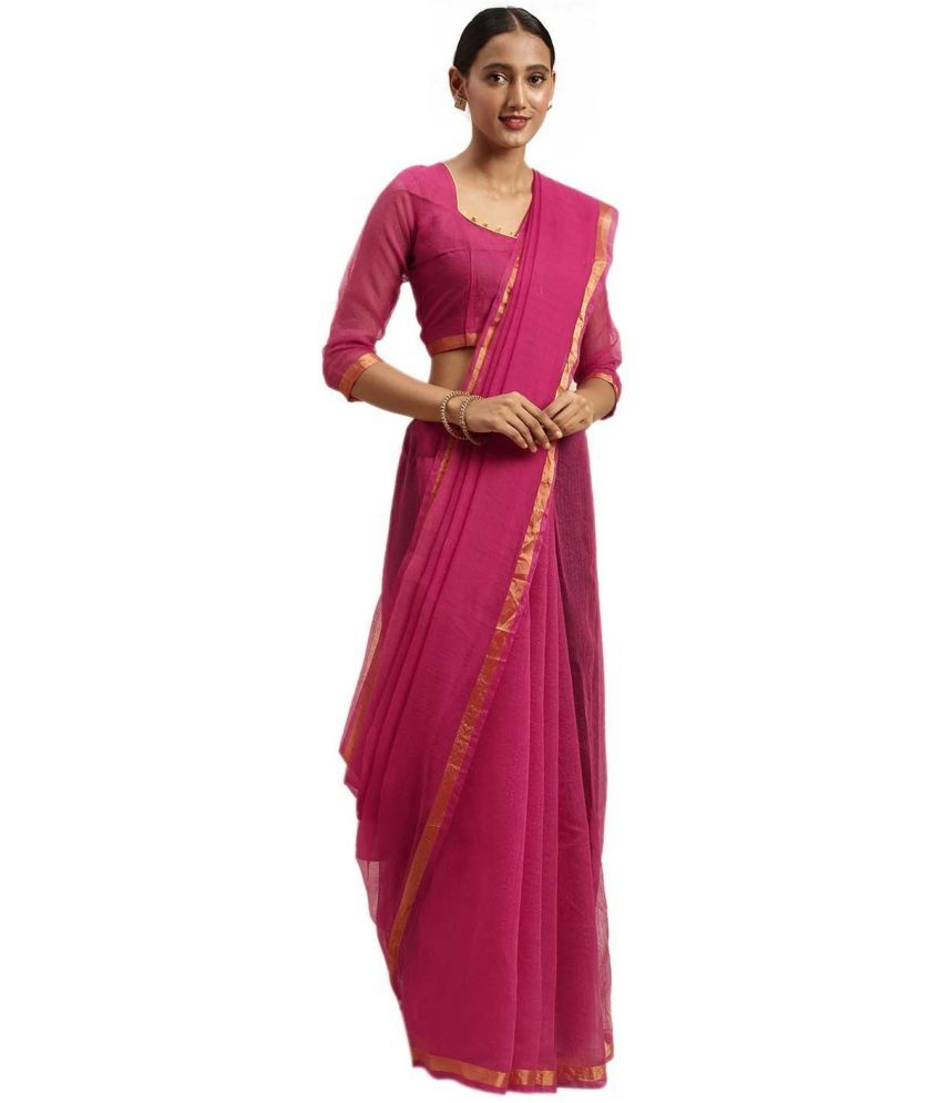     			Saadhvi Cotton Silk Applique Saree Without Blouse Piece - Magenta ( Pack of 1 )