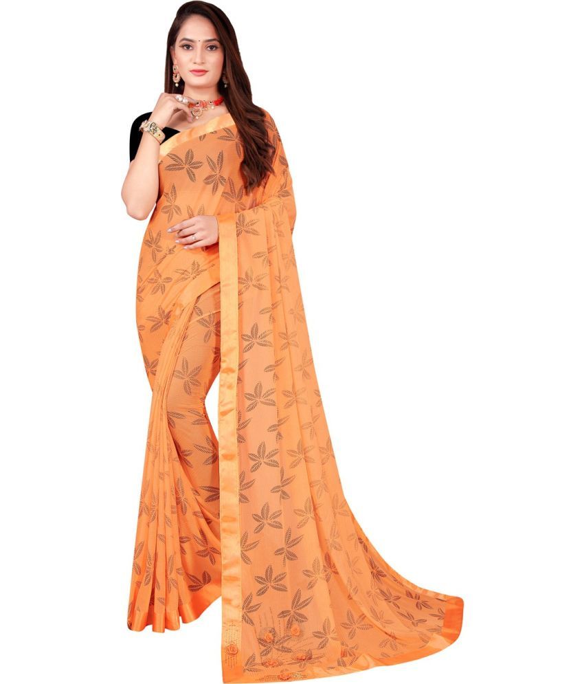     			Saadhvi Cotton Silk Applique Saree Without Blouse Piece - Orange ( Pack of 2 )