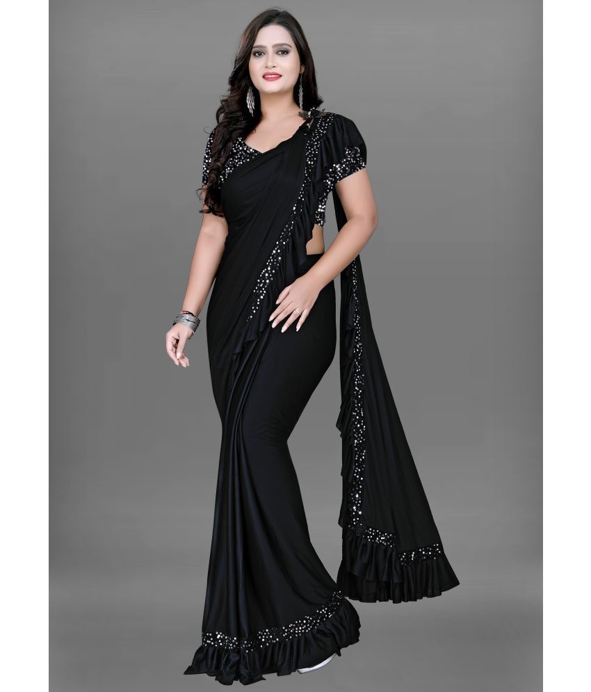     			Saadhvi Cotton Silk Applique Saree Without Blouse Piece - Black ( Pack of 2 )