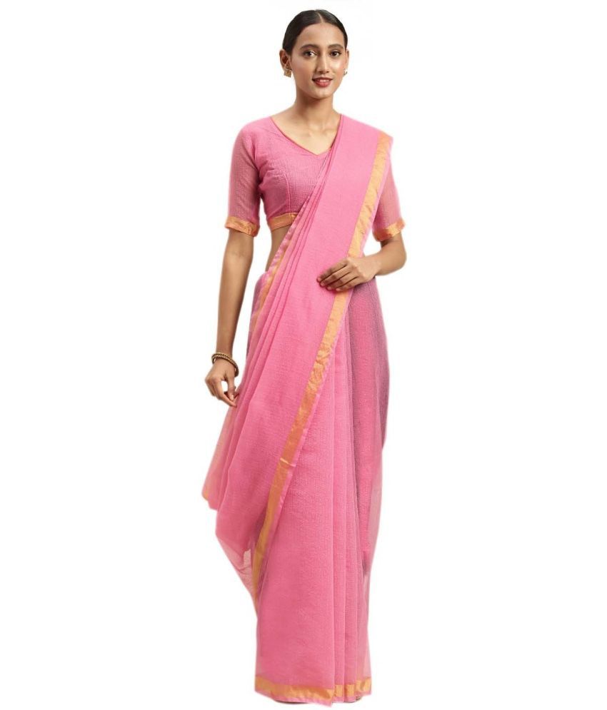     			Saadhvi Cotton Silk Applique Saree Without Blouse Piece - Pink ( Pack of 2 )
