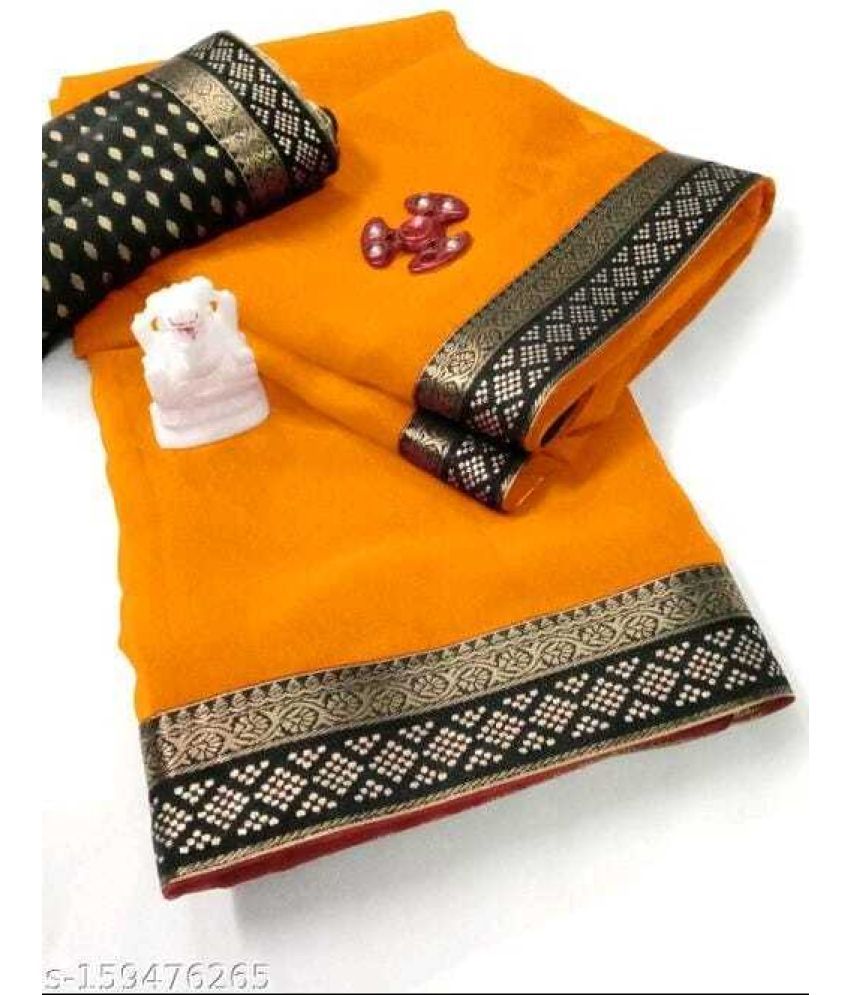     			Saadhvi Cotton Silk Applique Saree Without Blouse Piece - Mustard ( Pack of 2 )