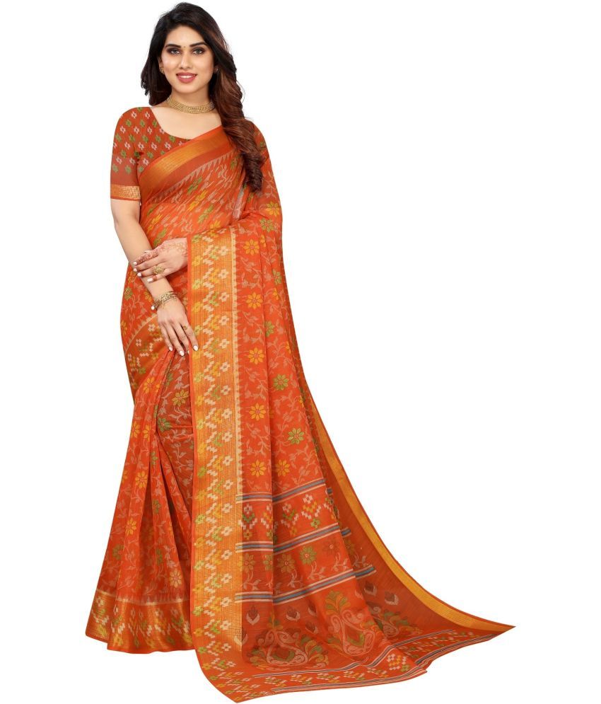     			Saadhvi Cotton Silk Applique Saree Without Blouse Piece - Orange ( Pack of 3 )