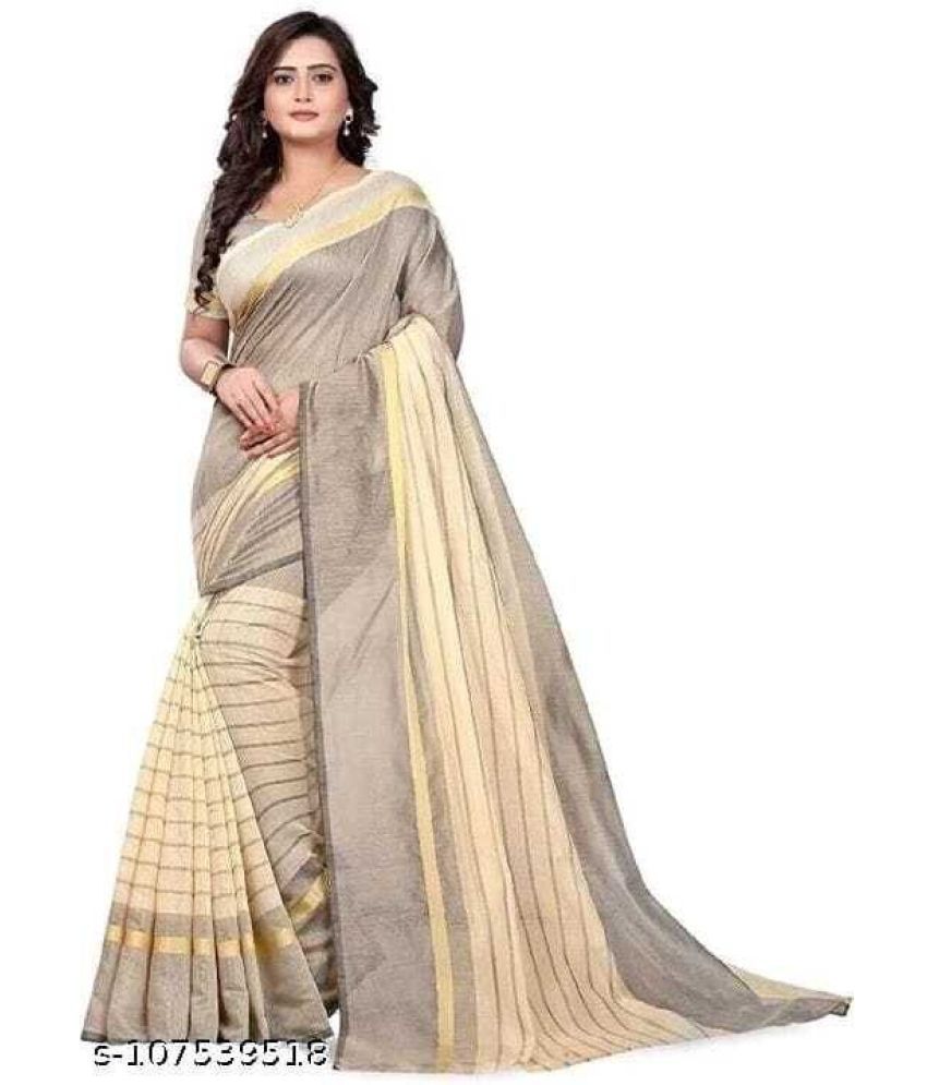     			Saadhvi Cotton Silk Applique Saree Without Blouse Piece - Beige ( Pack of 2 )