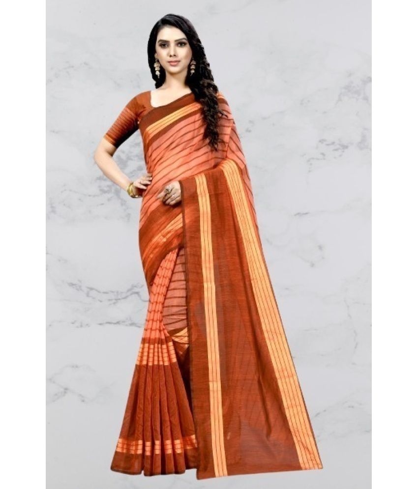     			Saadhvi Cotton Silk Applique Saree Without Blouse Piece - Orange ( Pack of 2 )