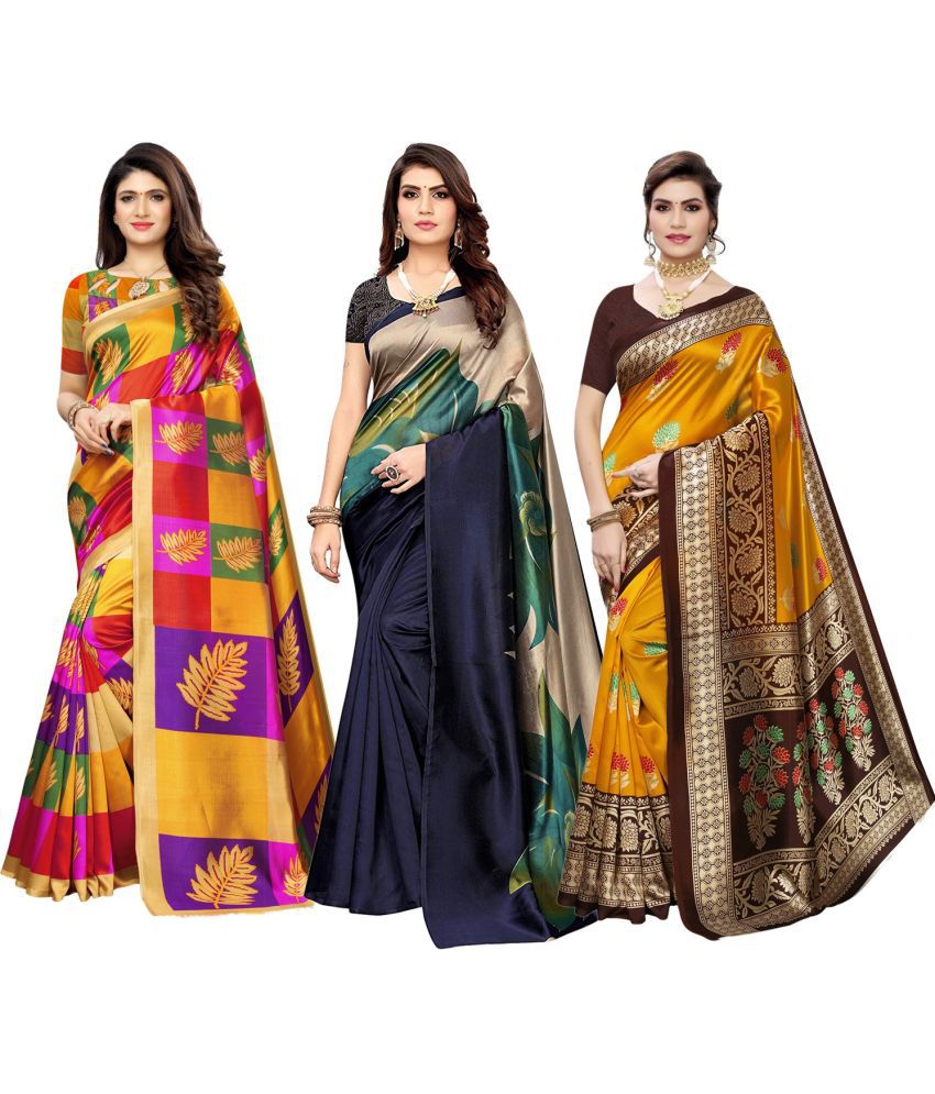     			Saadhvi Cotton Silk Applique Saree Without Blouse Piece - Multicolor ( Pack of 3 )
