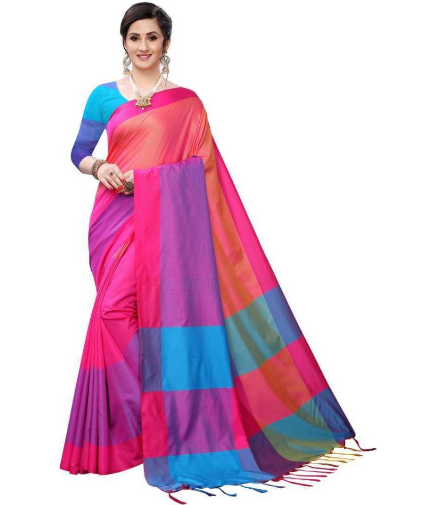     			Saadhvi Cotton Silk Applique Saree Without Blouse Piece - PINK ( Pack of 2 )