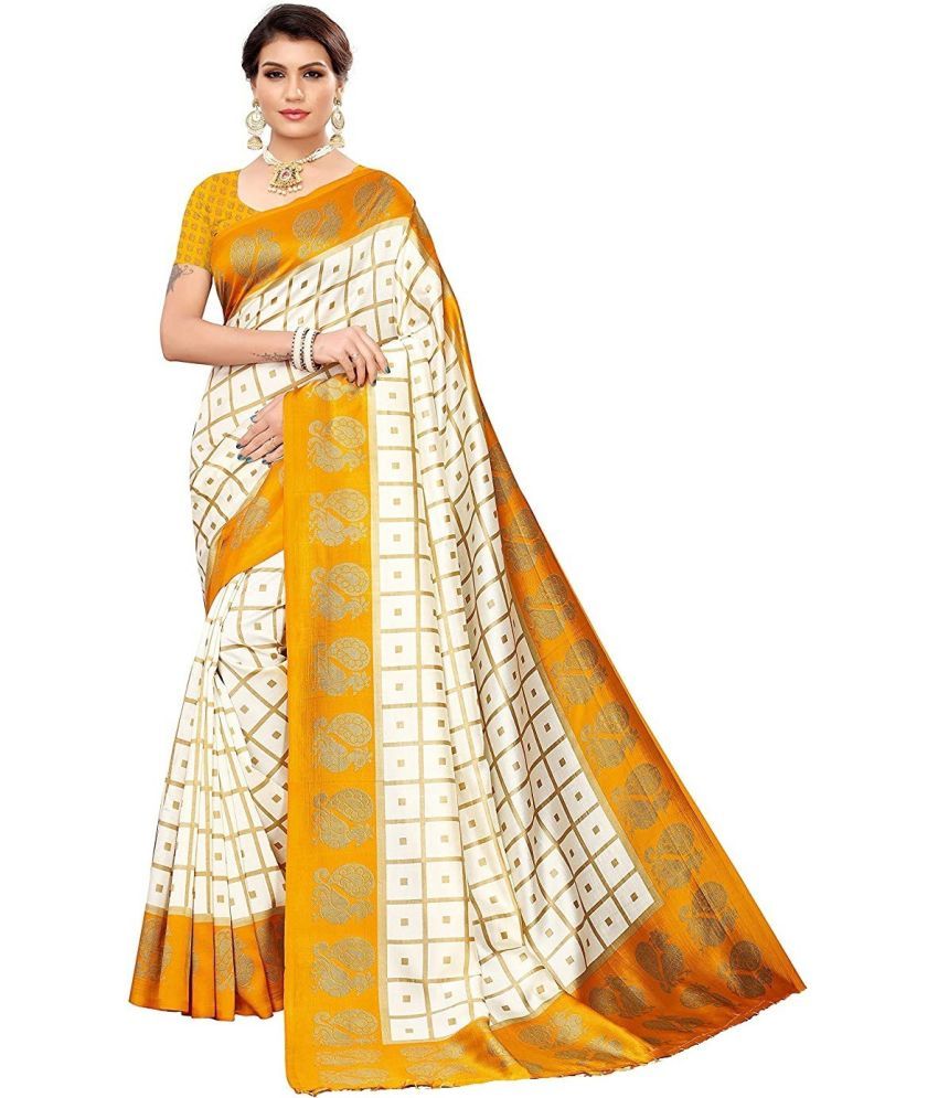     			Saadhvi Cotton Silk Applique Saree Without Blouse Piece - Yellow ( Pack of 1 )