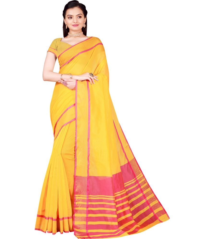     			Saadhvi Cotton Silk Solid Saree With Blouse Piece - Yellow ( Pack of 1 )