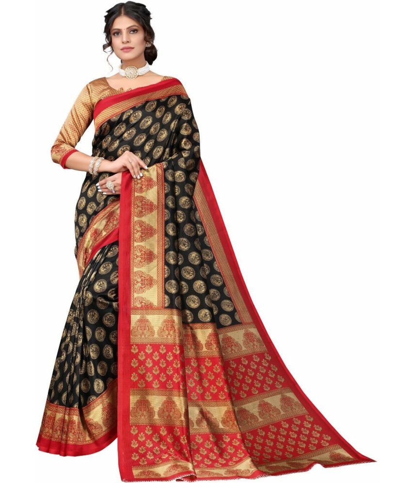     			Saadhvi Cotton Silk Solid Saree Without Blouse Piece - Black ( Pack of 1 )