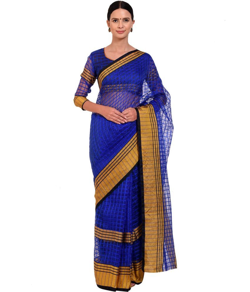     			Saadhvi Cotton Silk Solid Saree Without Blouse Piece - Blue ( Pack of 1 )