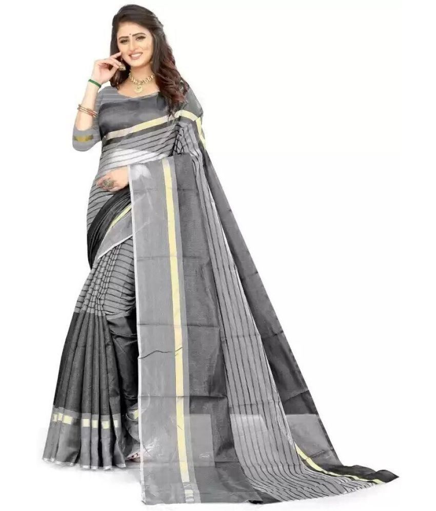     			Saadhvi Cotton Silk Solid Saree Without Blouse Piece - Grey ( Pack of 1 )