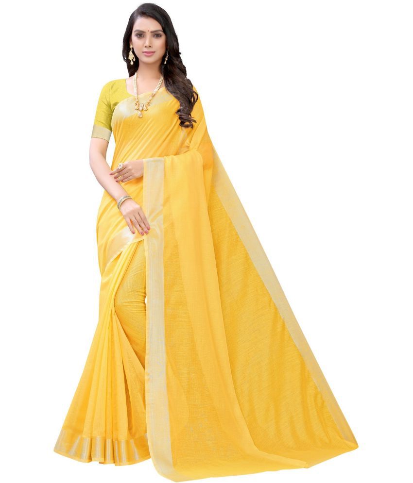     			Saadhvi Cotton Silk Solid Saree Without Blouse Piece - Yellow ( Pack of 2 )