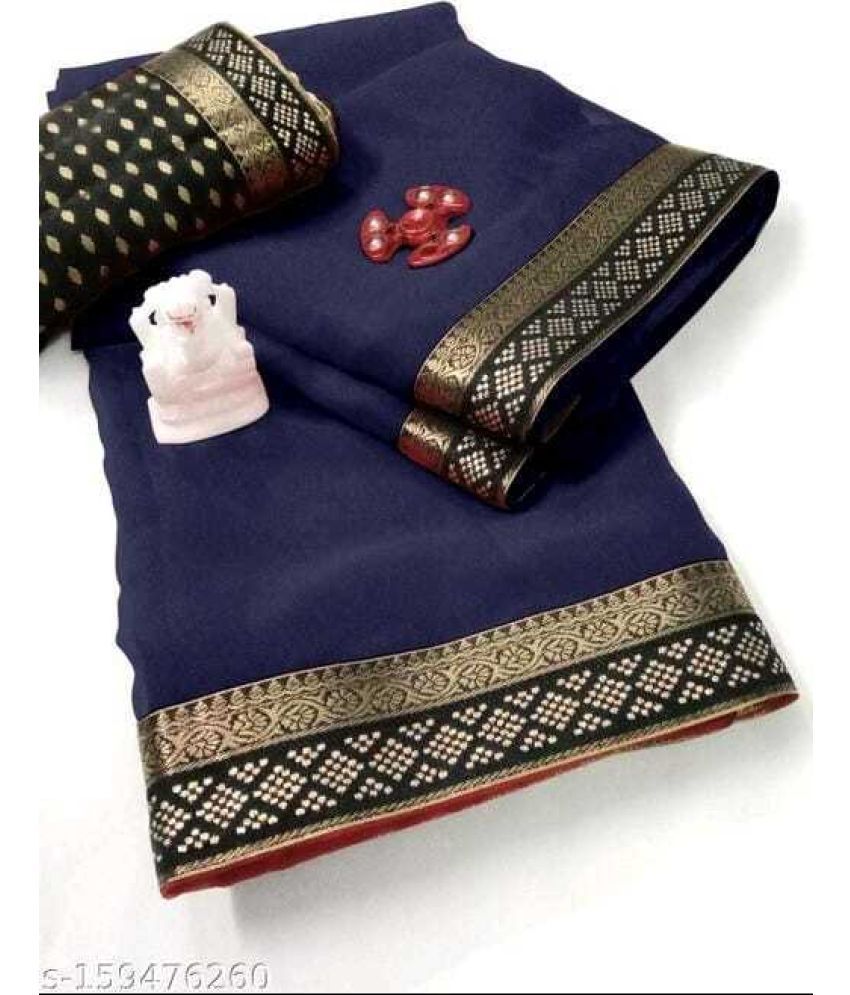     			Saadhvi Cotton Silk Solid Saree Without Blouse Piece - Navy Blue ( Pack of 1 )