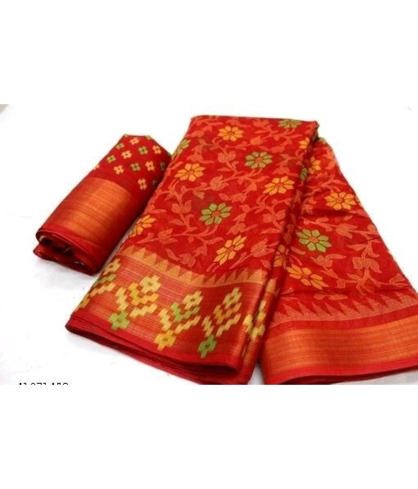     			Saadhvi Cotton Silk Solid Saree Without Blouse Piece - Red ( Pack of 1 )