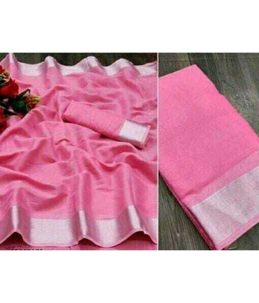     			Saadhvi Cotton Silk Solid Saree Without Blouse Piece - Pink ( Pack of 1 )