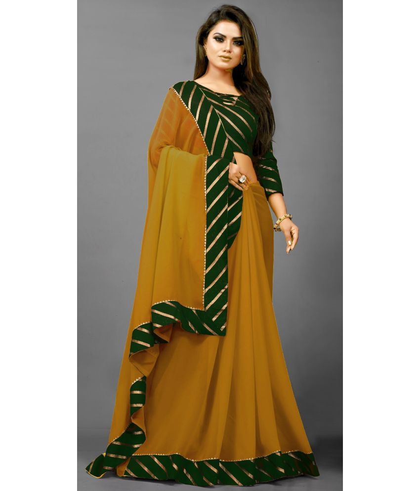     			Saadhvi Net Cut Outs Saree With Blouse Piece - MUSTARD ( Pack of 1 )