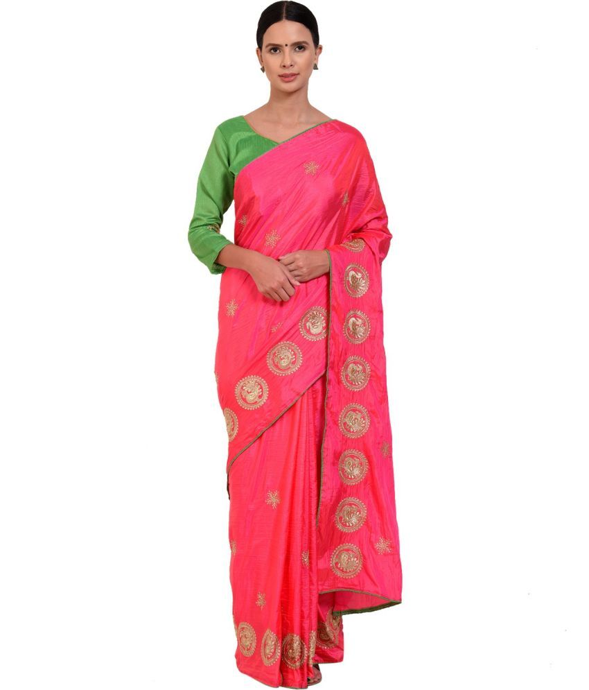     			Saadhvi Net Cut Outs Saree With Blouse Piece - Pink ( Pack of 1 )