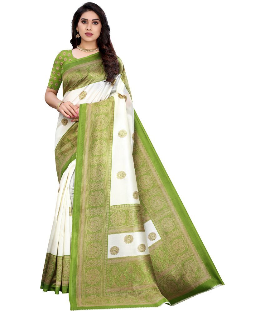     			Saadhvi Net Cut Outs Saree With Blouse Piece - Green ( Pack of 1 )