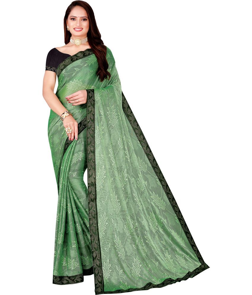     			Saadhvi Net Cut Outs Saree With Blouse Piece - Green ( Pack of 1 )