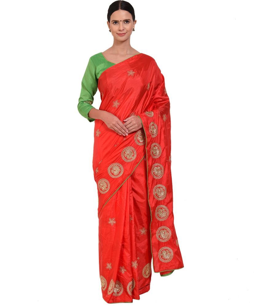     			Saadhvi Net Cut Outs Saree With Blouse Piece - Red ( Pack of 1 )