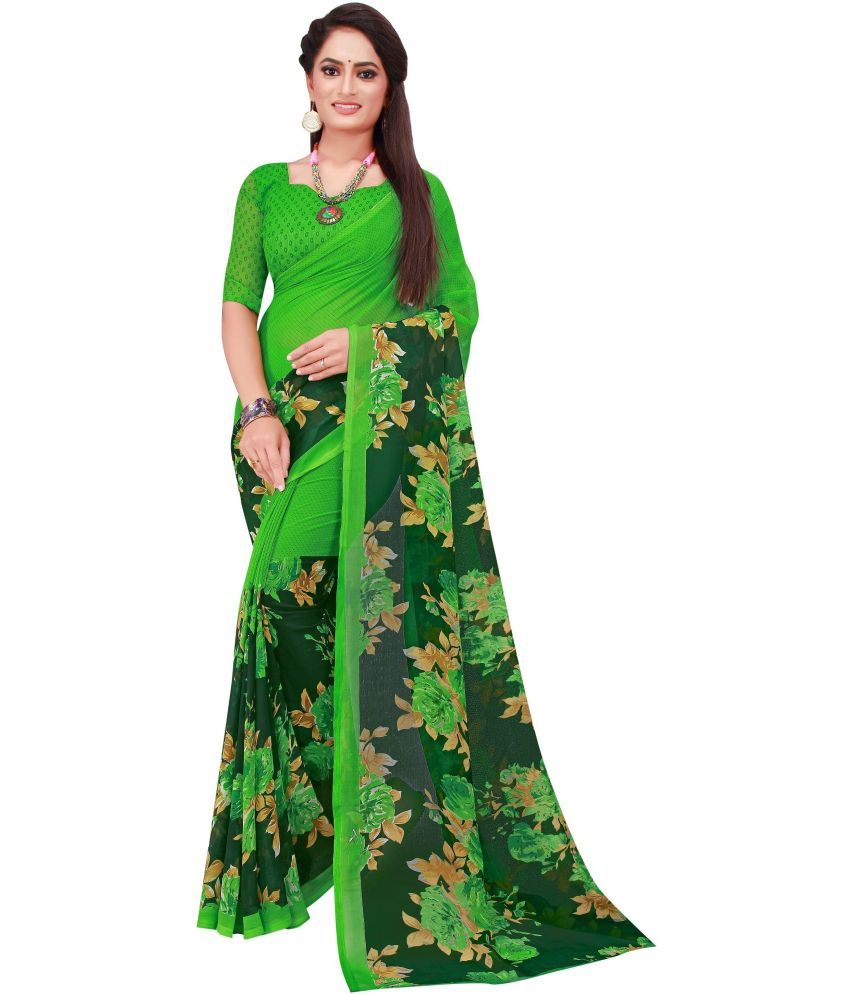     			Saadhvi Net Cut Outs Saree With Blouse Piece - Green ( Pack of 1 )