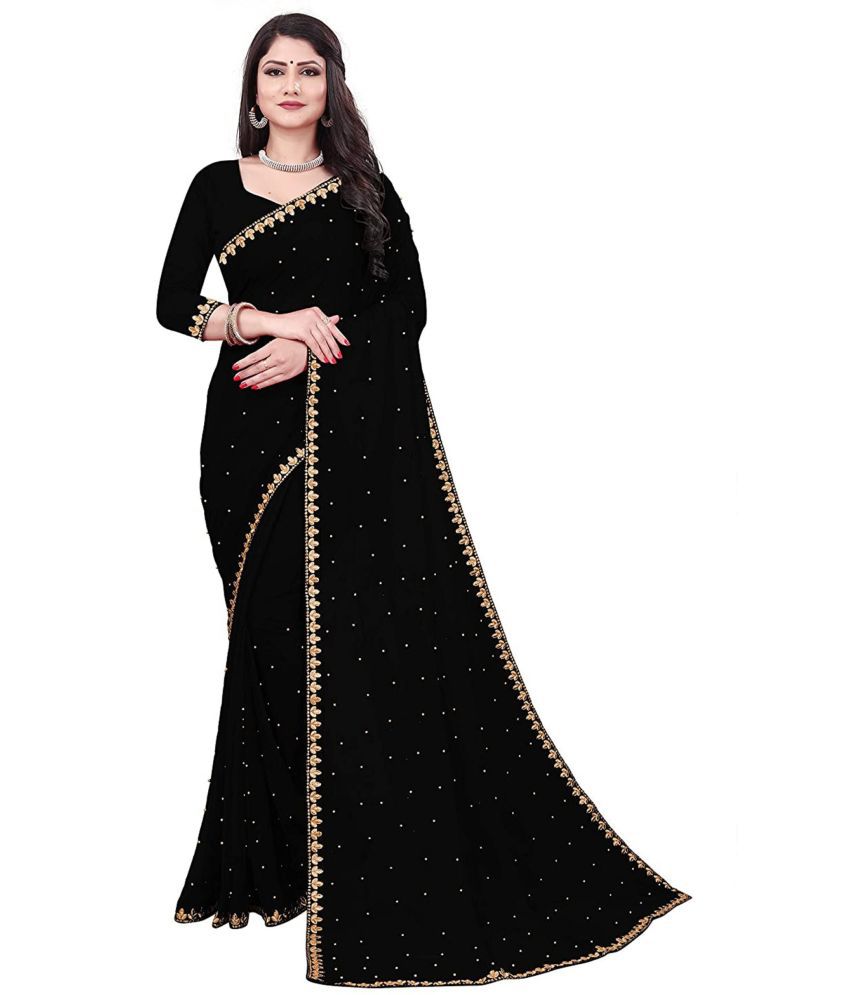     			Saadhvi Net Cut Outs Saree With Blouse Piece - Black ( Pack of 1 )
