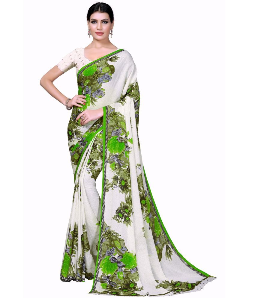     			Saadhvi Net Cut Outs Saree With Blouse Piece - White ( Pack of 1 )