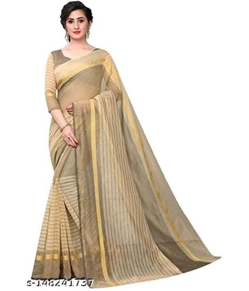     			Saadhvi Net Cut Outs Saree With Blouse Piece - Gold ( Pack of 1 )