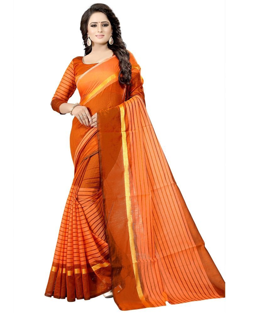     			Saadhvi Net Cut Outs Saree With Blouse Piece - Orange ( Pack of 1 )