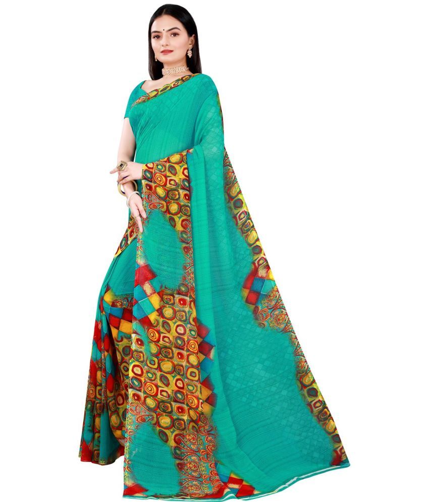     			Saadhvi Net Cut Outs Saree With Blouse Piece - Green ( Pack of 1 )