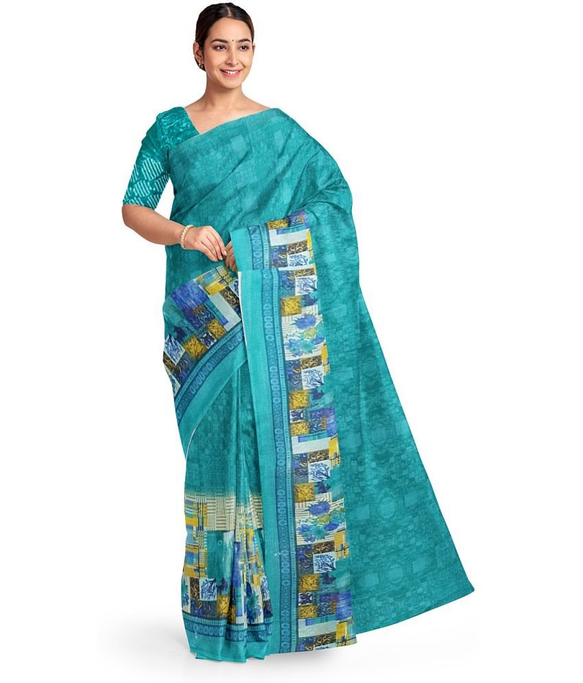     			Saadhvi Net Cut Outs Saree With Blouse Piece - Green ( Pack of 1 )