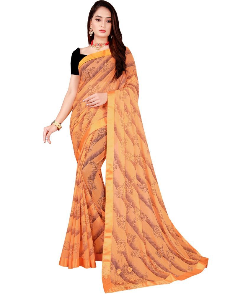     			Saadhvi Net Cut Outs Saree With Blouse Piece - Orange ( Pack of 1 )