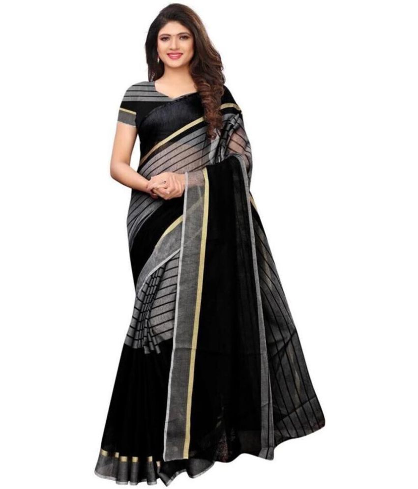     			Saadhvi Net Cut Outs Saree With Blouse Piece - Black ( Pack of 1 )