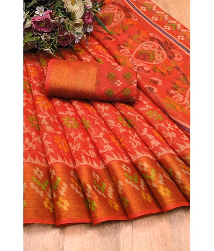     			Saadhvi Net Cut Outs Saree With Blouse Piece - Orange ( Pack of 1 )