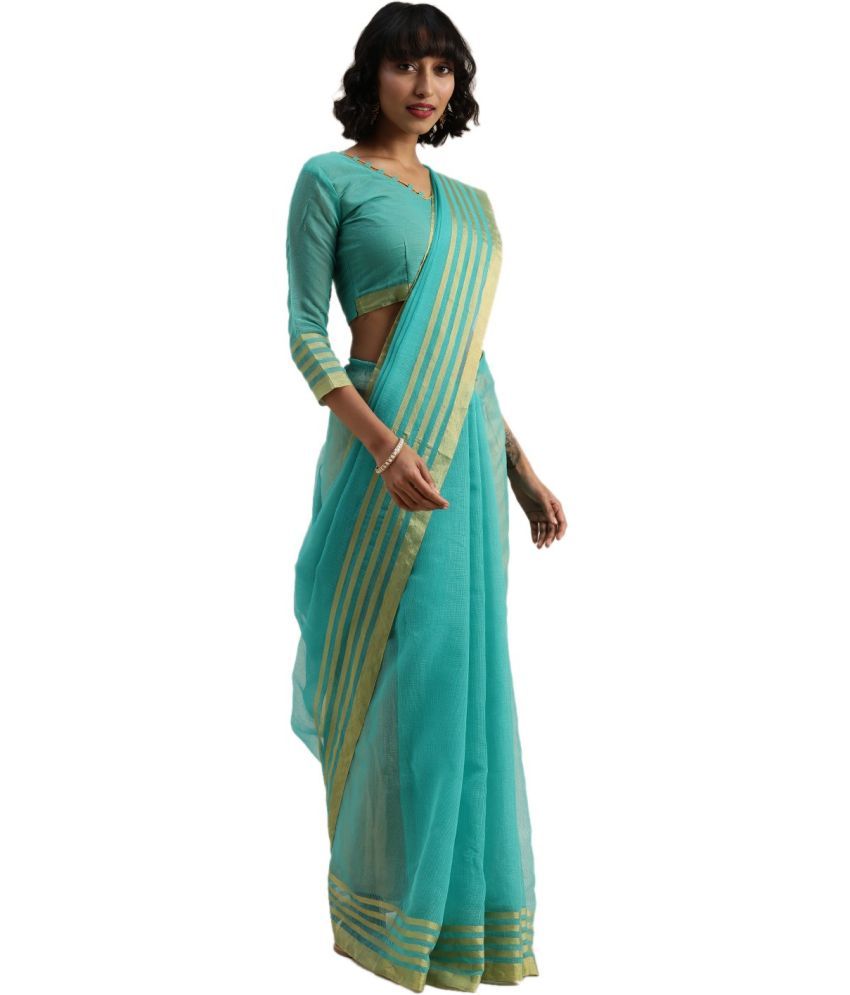     			Saadhvi Net Cut Outs Saree With Blouse Piece - Green ( Pack of 1 )