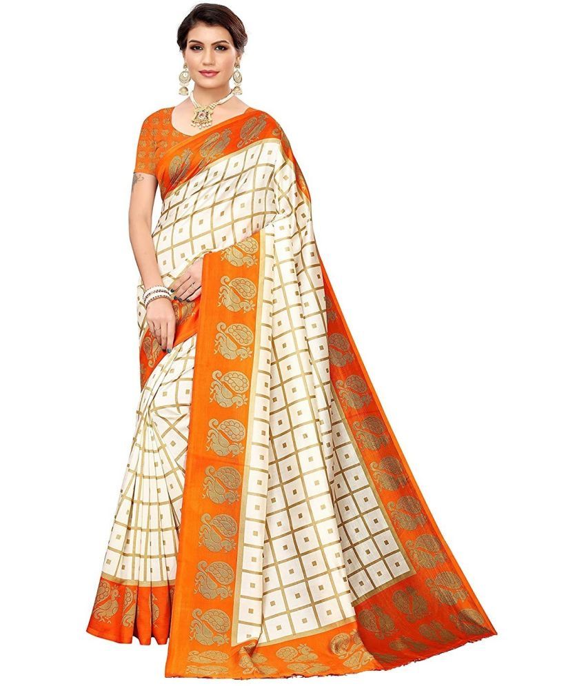     			Saadhvi Net Cut Outs Saree With Blouse Piece - Orange ( Pack of 1 )