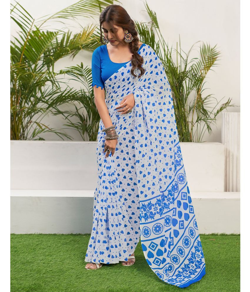     			Samah Chiffon Printed Saree With Blouse Piece - Blue ( Pack of 1 )