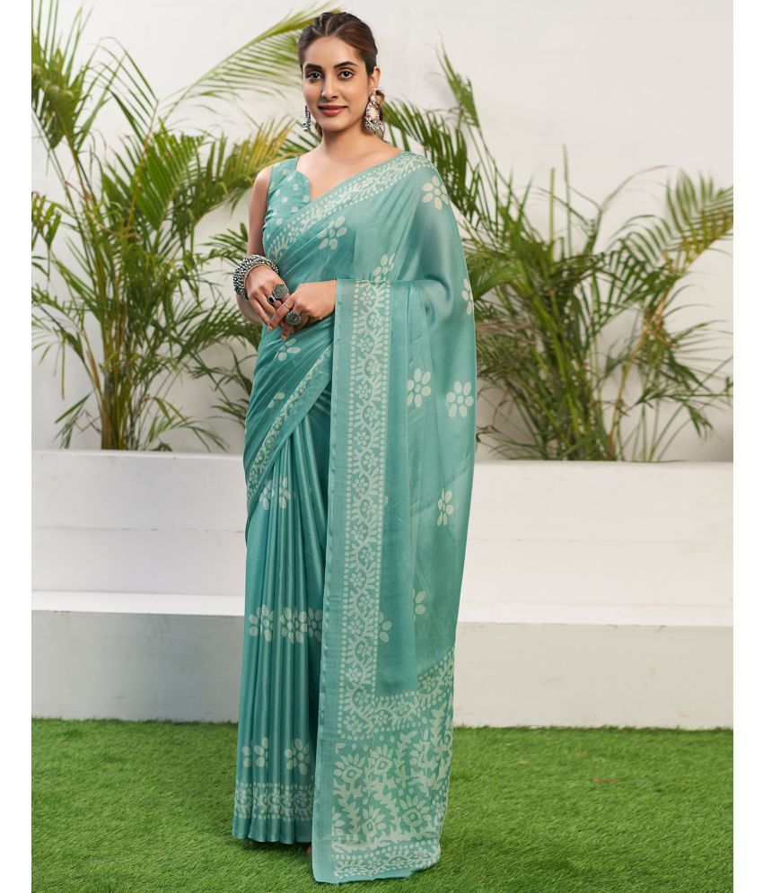     			Samah Chiffon Printed Saree With Blouse Piece - Turquoise ( Pack of 1 )