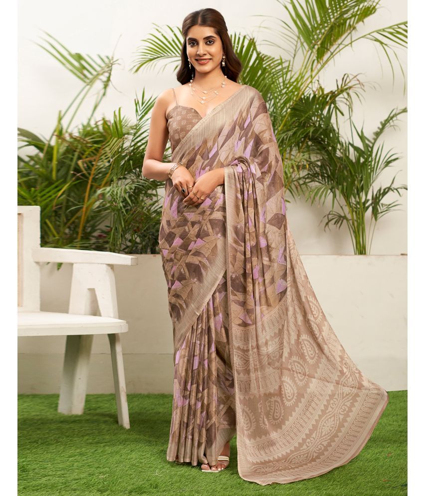     			Samah Chiffon Printed Saree With Blouse Piece - Beige ( Pack of 1 )