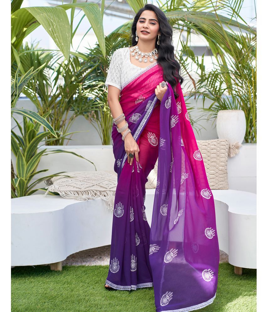     			Samah Georgette Embroidered Saree With Blouse Piece - Purple ( Pack of 1 )