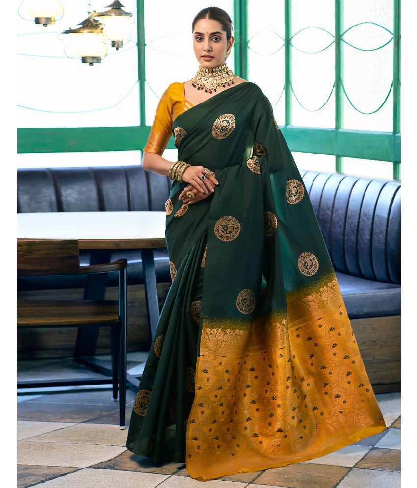     			Samah Silk Blend Woven Saree With Blouse Piece - Green ( Pack of 1 )