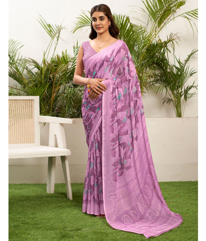     			Satrani Chiffon Printed Saree With Blouse Piece - Purple ( Pack of 1 )