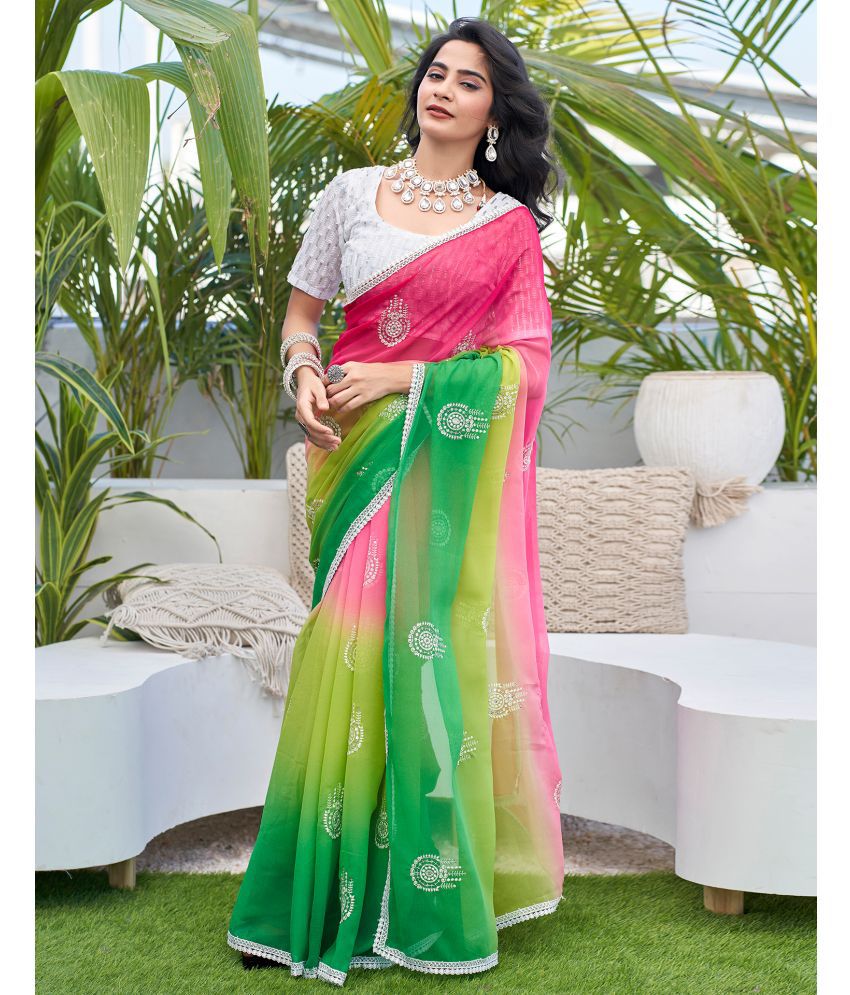     			Satrani Georgette Embroidered Saree With Blouse Piece - Multicolor ( Pack of 1 )