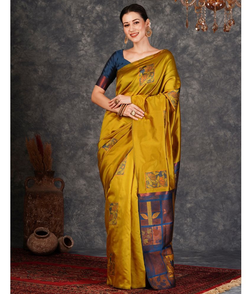     			Satrani Silk Self Design Saree With Blouse Piece - Yellow ( Pack of 1 )